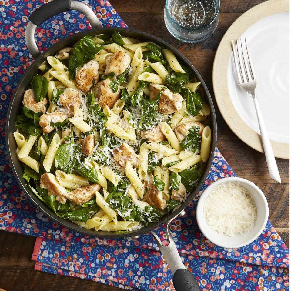 Chicken Spinach Skillet Pasta with Lemon & Parmesan