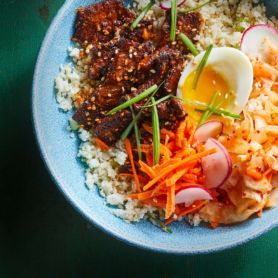 Korean Steak, Kimchi & Cauliflower Rice Bowls