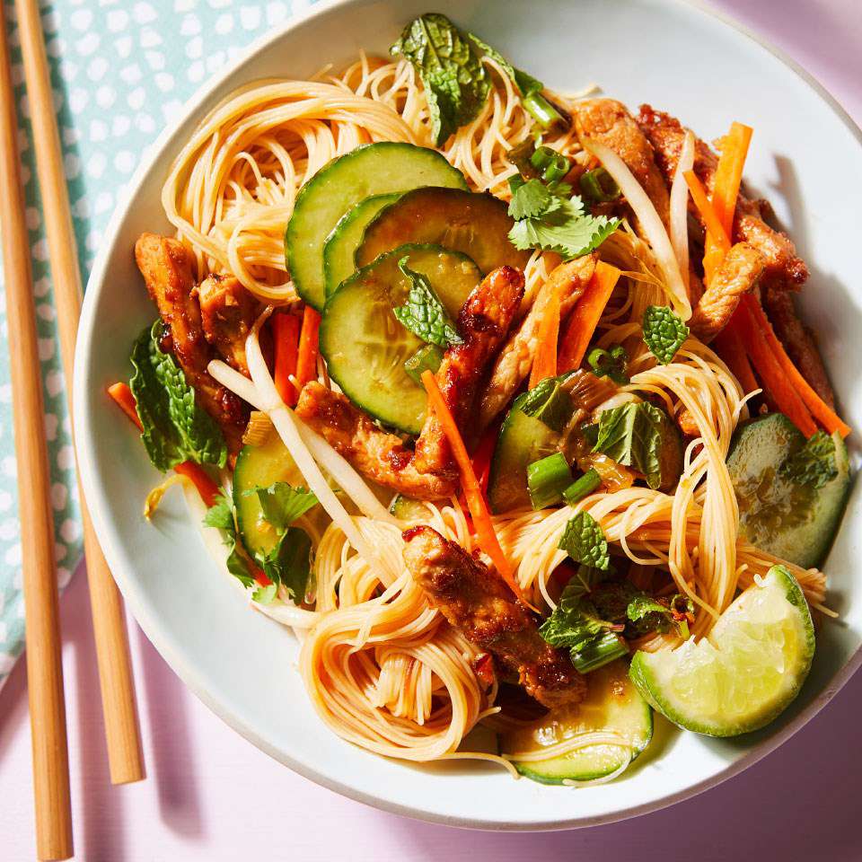 pork and rice noodle dish