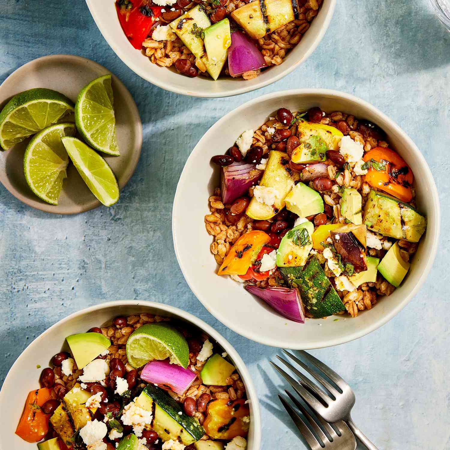 a recipe photo of the Farro Burrito Bowls