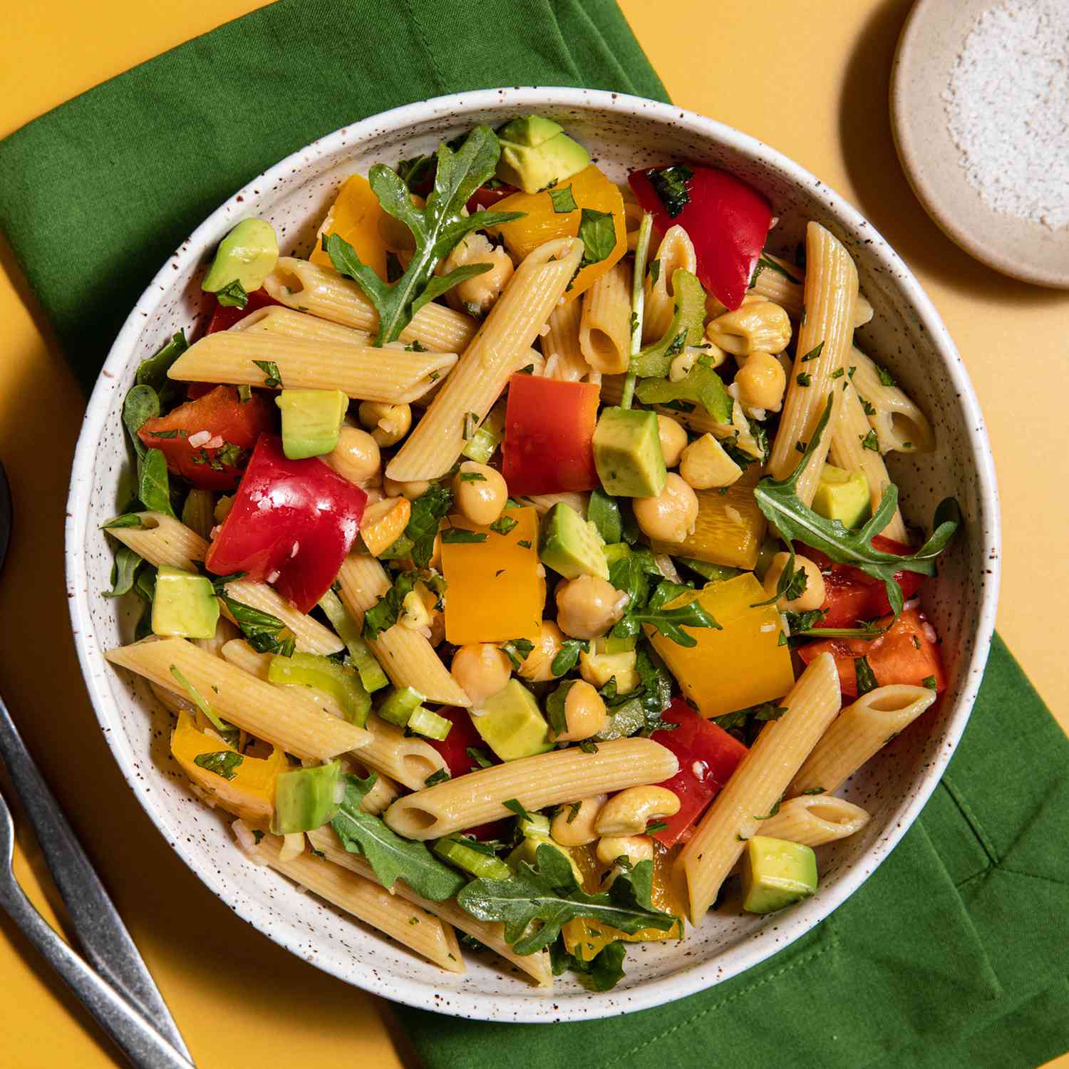 a recipe photo of the Cashew, Chickpea & Avocado Salad with Coriander-Mint-Shallot Vinaigrette