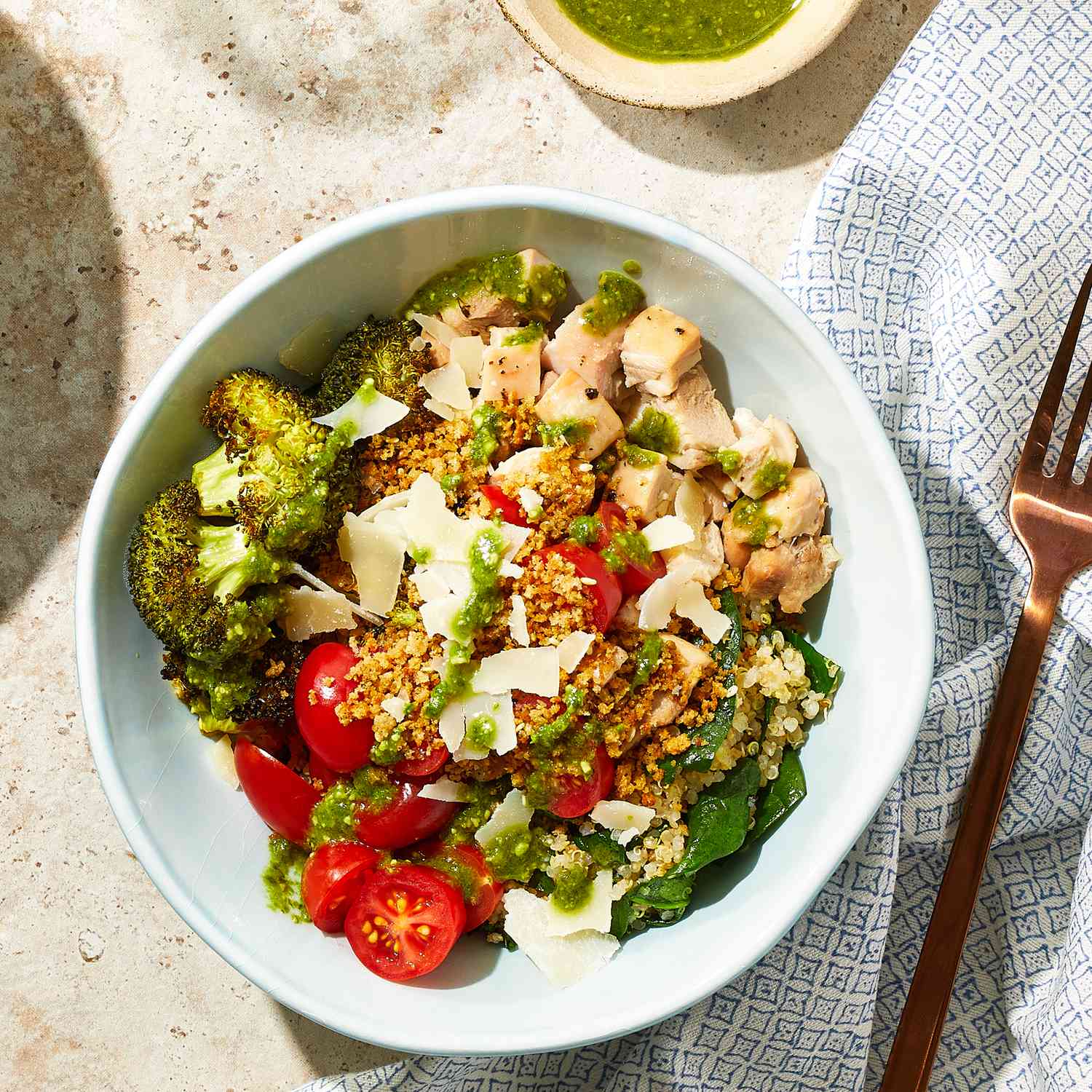 a recipe photo of the Copycat Sweetgreen Chicken Pesto Parm Bowl