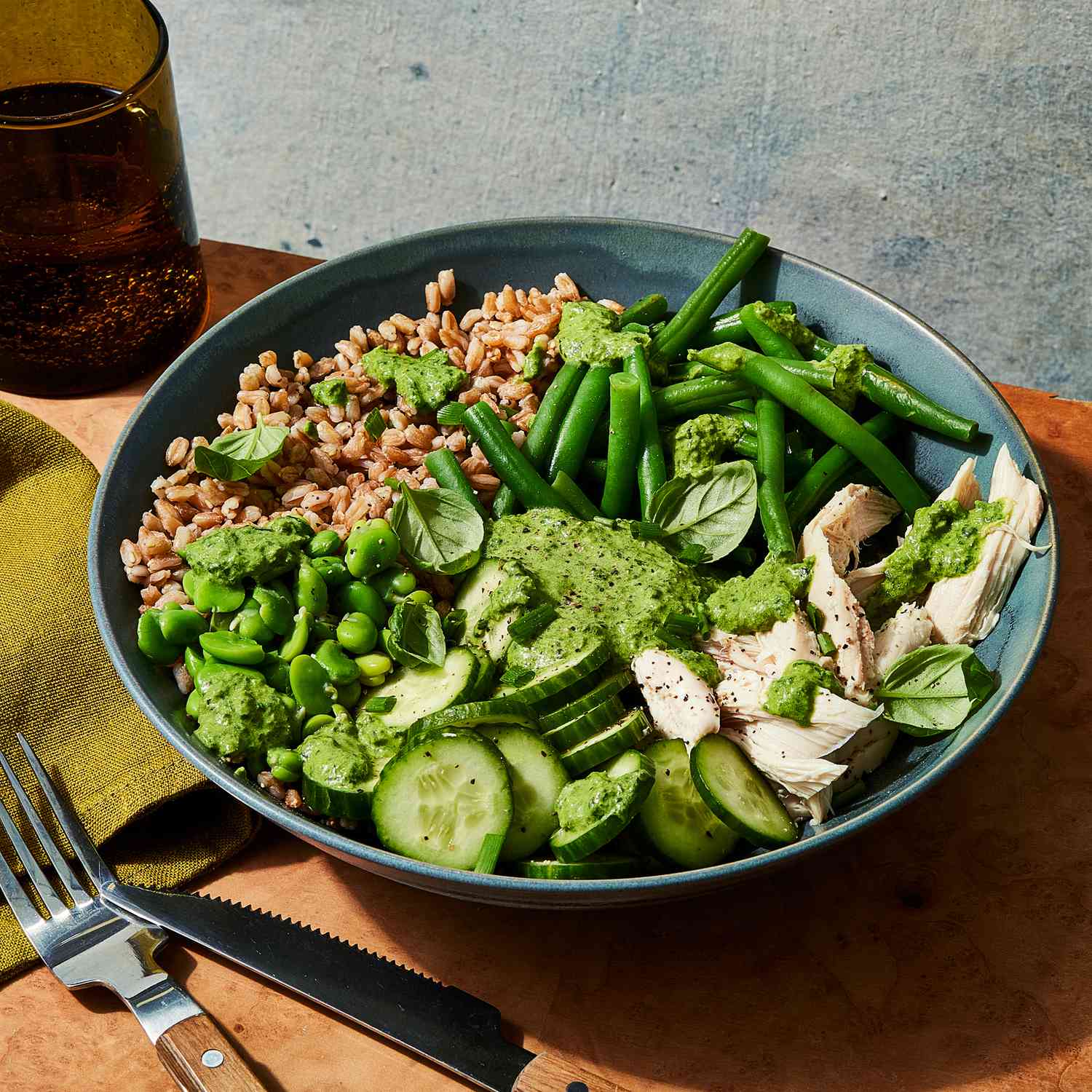 a recipe photo of the Green Goddess Farro Bowl