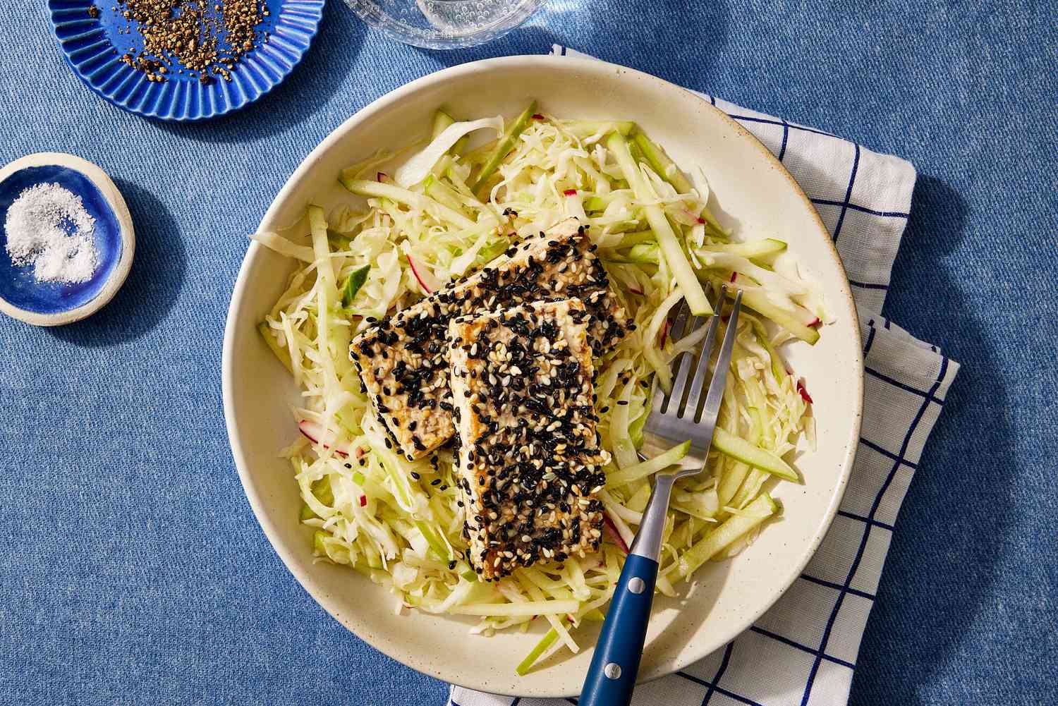 a recipe photo of the Crispy Sesame-Crusted Tofu with Radish-Apple Slaw