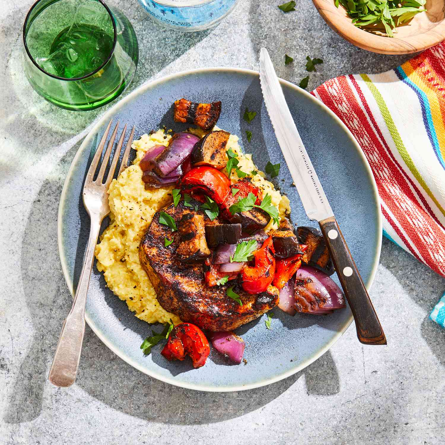 Grilled Pork & Vegetables with Fresh Corn Polenta