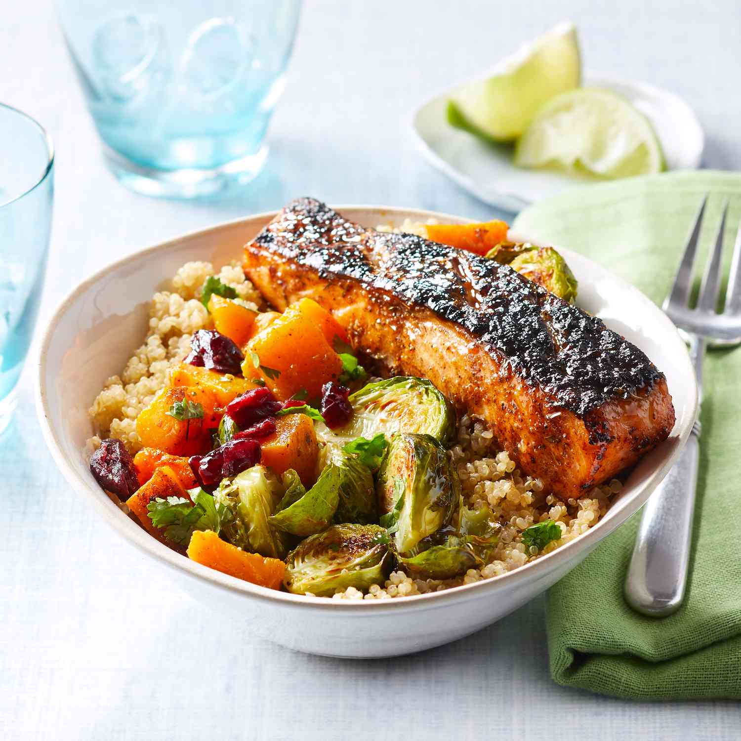 Jerk-Spiced Salmon & Quinoa Bowl with Mango Vinaigrette